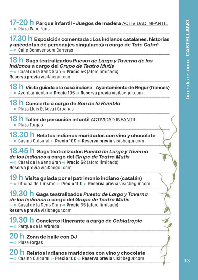 Programa de la Fira d Indians en Begur
