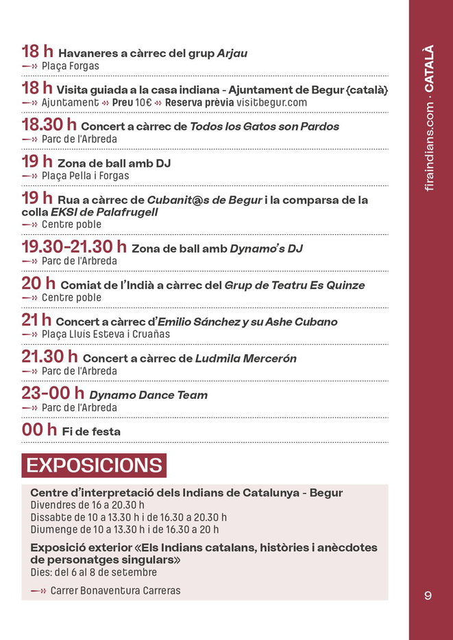 Programa de la Fira d Indians en Begur