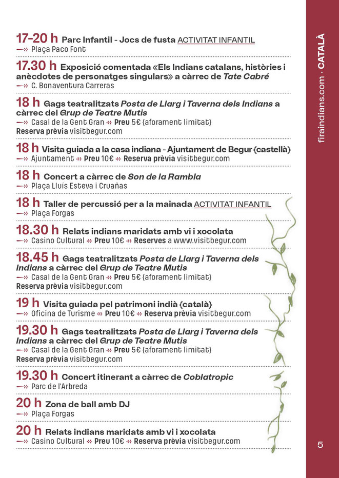 Programa de la Fira d Indians en Begur