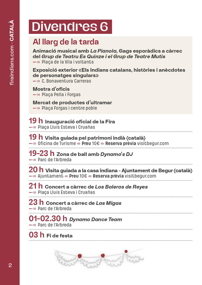 Programa de la Fira d Indians en Begur