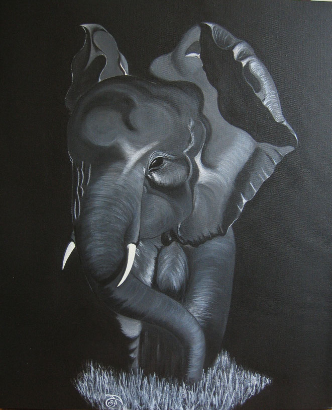 L'Eléphanteau - Acrylique sur toile 48 x 36 cm