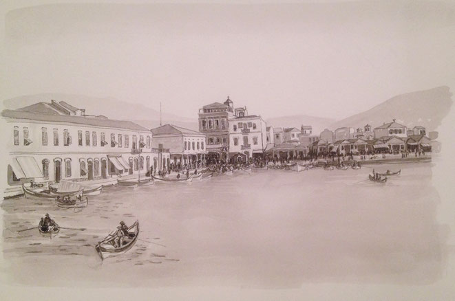 Pasaport, İzmir.  Ink pen and brush on paper, 2014