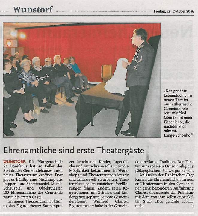 Hannoversche-Allgemeine Zeitung / Leine-Zeitung Wunstorf, 28.10.2016