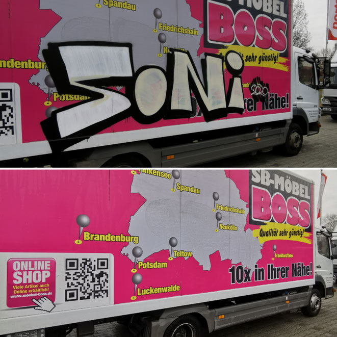 Graffitientfernung LKW mit Folierung