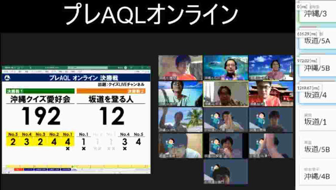 クイズLIVEチャンネルで放送された『プレAQLオンライン』の様子。北海道から沖縄まで離れた地域のメンバー同士が、リアルAQLに負けない名勝負を繰り広げました。