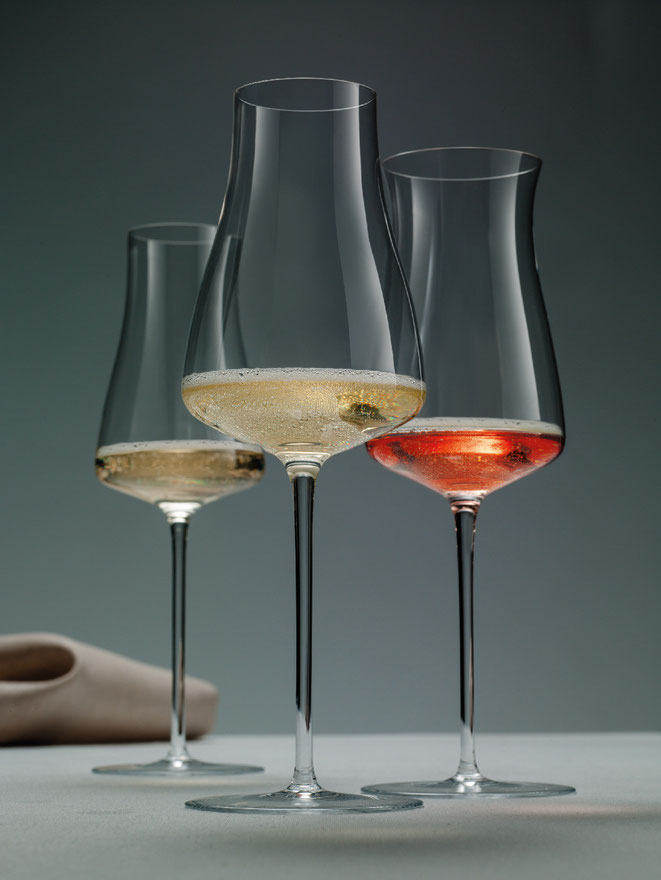 WINE CLASSICS von ZWIESEL 1872 v.l.n.r BLANC-DE-BLANCS Glas, ROSÉ CHAMPAGNER Glas, PRESTIGE CHAMPAGNER Glas ©ZWIESEL KRISTALLGLAS
