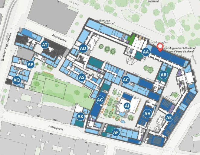 location of the Prechtlsaal in the map of the TU Wien, click on it to go to google maps