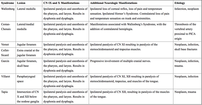 neurological manifestations of vagus nerve and glossopharyngeal nerve lesions