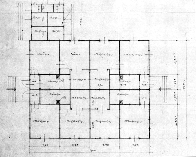 Die Grundrisszeichnung des Bauplans von 1944 - Der Bauplan wurde erstellt von Erich Eisfeld aus Kassel.