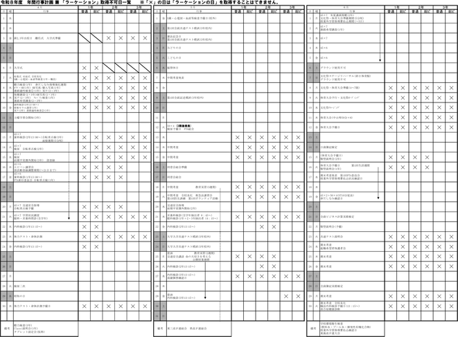 入学式、始業式、対面式 課題考査 身体測定 各種検診 中間考査 大学共通テスト模試 PTA総会 体育大会 文化祭 期末考査