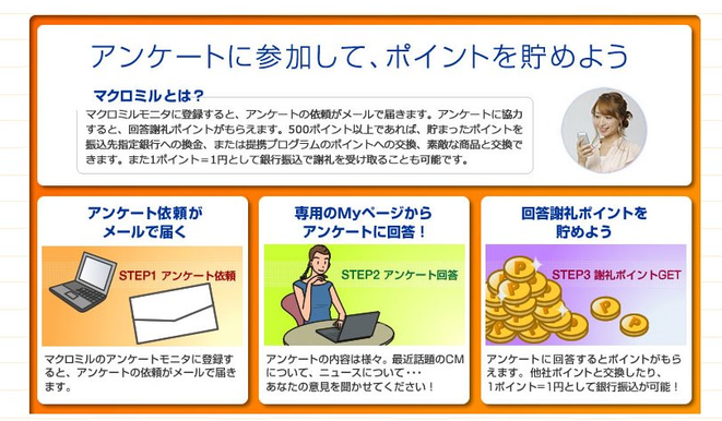 おすすめアンケートサイト比較ランキング2位マクロミルでお小遣い稼ぎしてへそくり作り