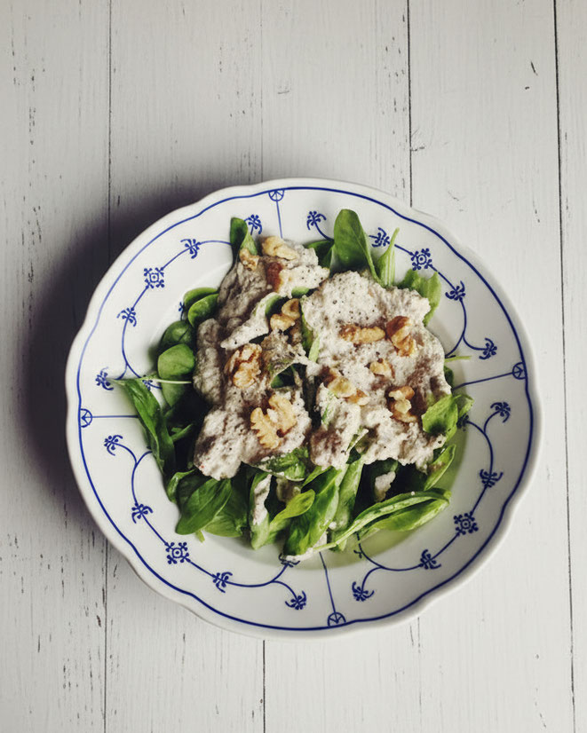 Spinat Salat Sahne Meerrettich, Spinatsalat vegan, Sahnemeerrettich Thermomix vegan, Sahne-Meerrettich Cashew vegan