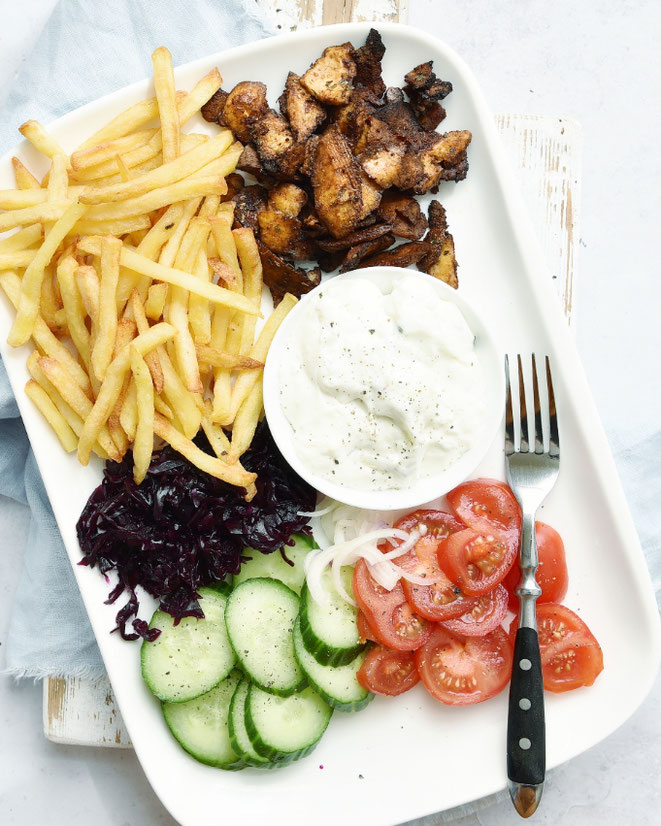 Gyros-Teller aus dem Airfryer, vegetarisch machbar