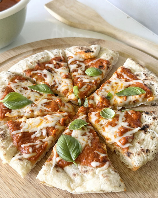 Pfannenpizza, Pfannen-Pizza mit Sauerteig Böcker, Thermomix