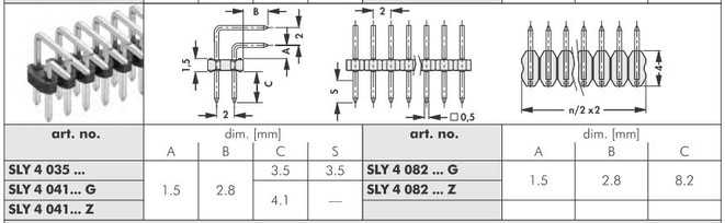SLY 4 2㎜ピッチ スルーホール用ピンヘッダ ライトアングル 2列  Fischer Elektronik