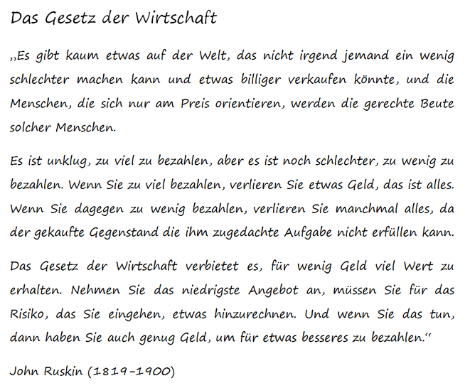 John Ruskin, Gesetz der Wirtschaft