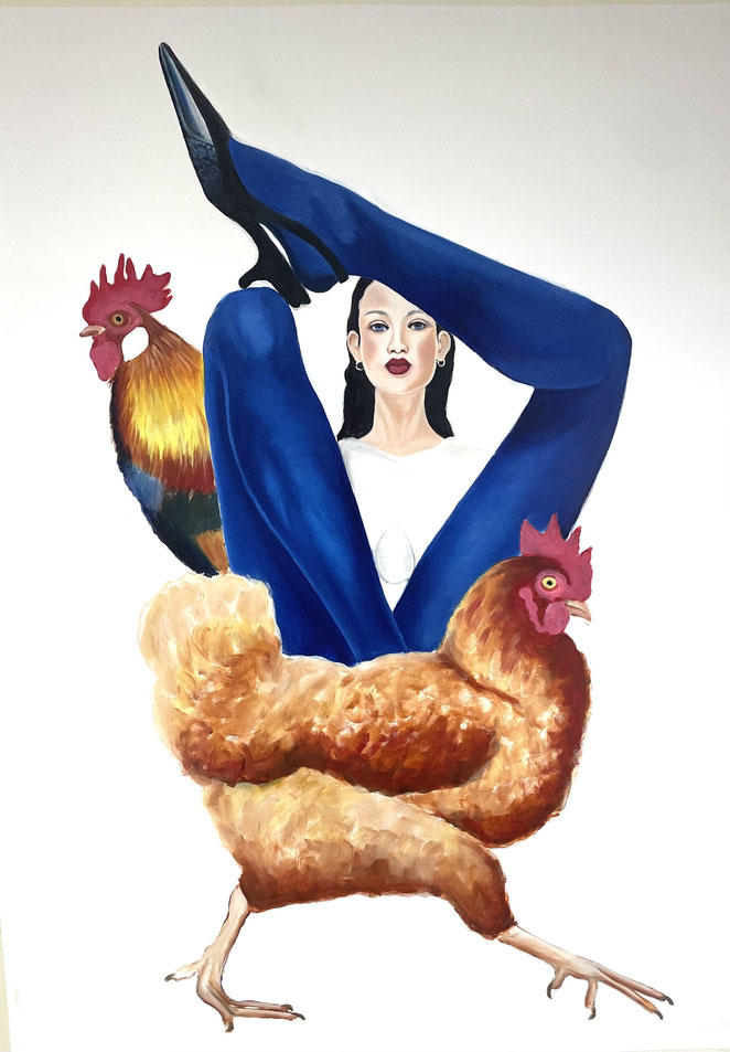 Which was first? The egg or the chicken? No3, oil & canvas, 95 x 120, 2024.