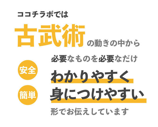 大阪南森町の体幹トレーニングスタジオ「ココチラボ」では古武術の動きの中から必要なものを必要なだけ、わかりやすく、身につけやすい形でお伝えしています。安全で簡単です。