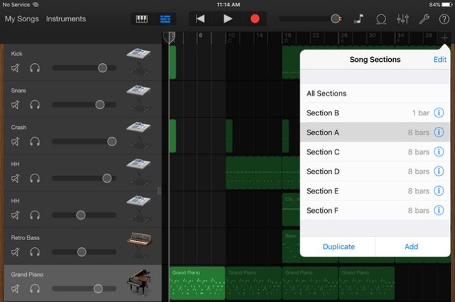 Garageband iOS Song Sections