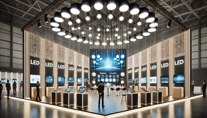 Professionelle LED-Strahler und Spots für perfekt ausgeleuchtete Messepräsentationen.
