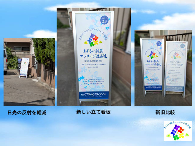 あじさい鍼灸マッサージ治療院　新しい立て看板