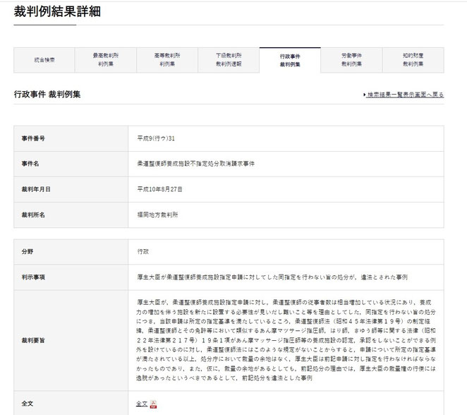 あじさい鍼灸マッサージ治療院　柔道整復師養成施設不指定処分取消請求事件