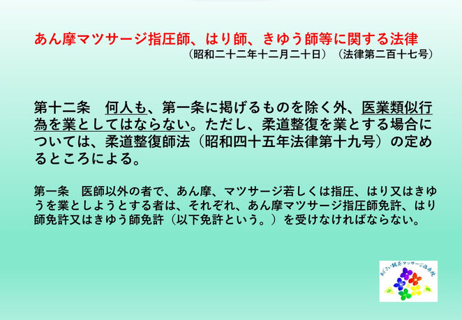 あじさい鍼灸マッサージ治療院　あはき法第１２条