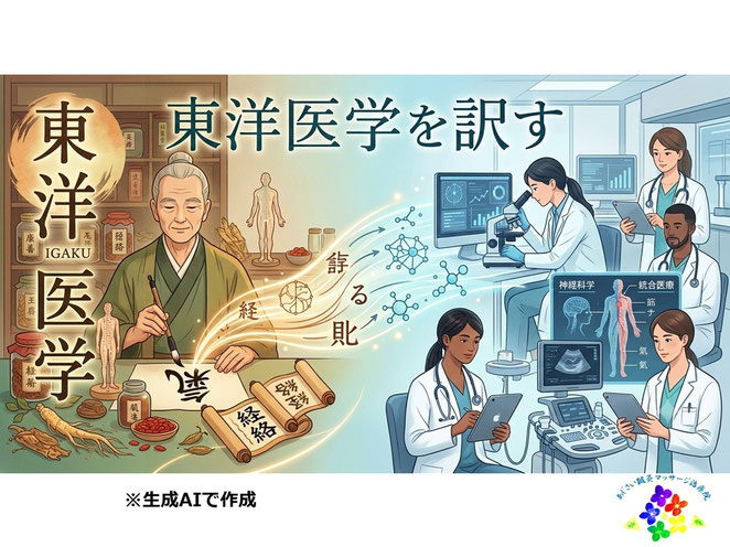 あじさい鍼灸マッサージ治療院　東洋医学を訳すイラスト
