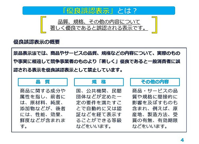 消費者庁資料　優良誤認表示とは？