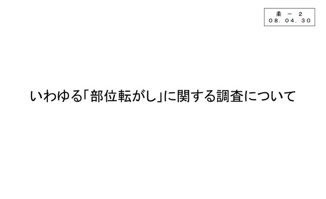 厚生労働省資料　いわゆる「部位転がし」に関する調査について　表紙