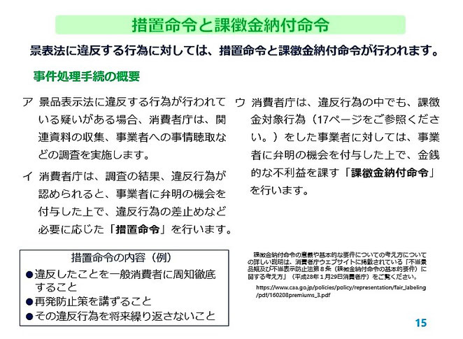 消費者庁資料　措置命令と課徴金納付命令