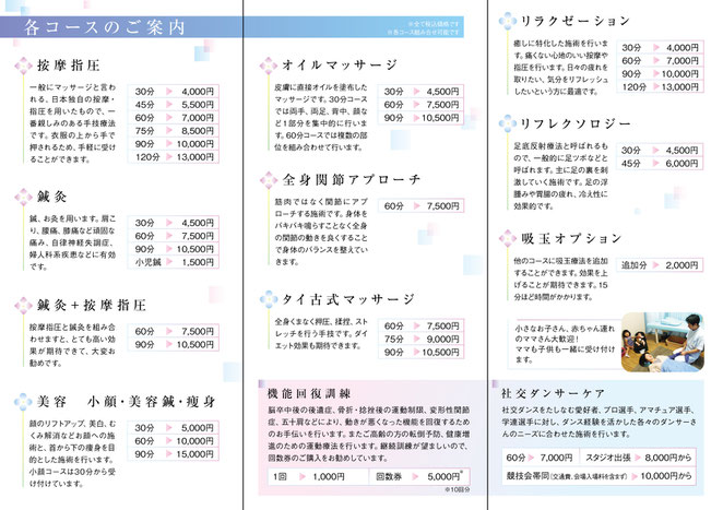 あじさい鍼灸マッサージ治療院　新しいリーフレット裏
