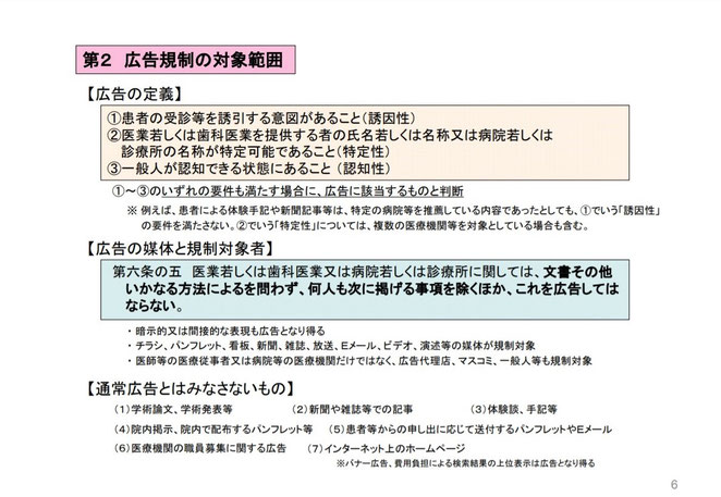 厚生労働省ホームページ　医療広告資料より