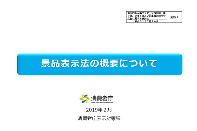 厚生労働省資料　景品表示法の概要について　消費者庁　消費者庁表示対策課