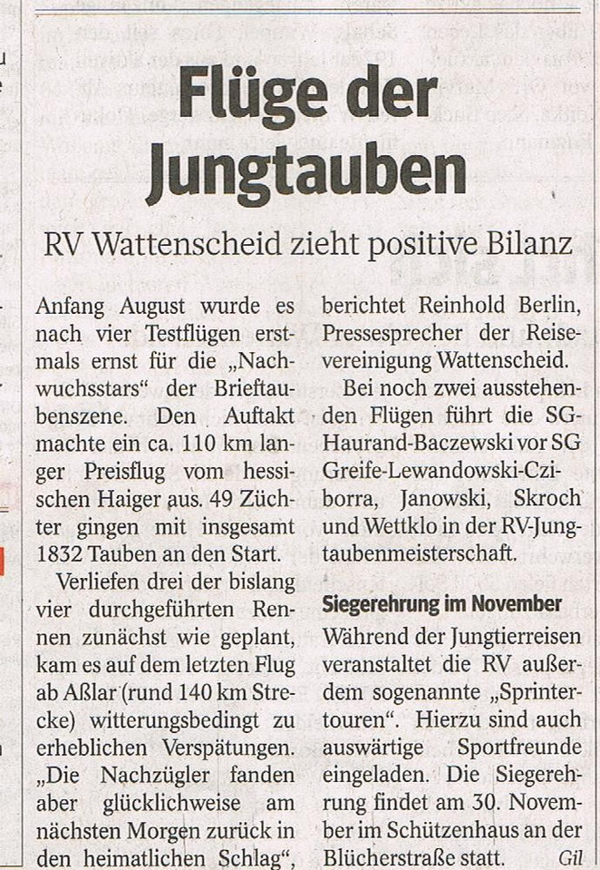 Bericht vom 30.08.2013 in der WAZ-Wattenscheid.