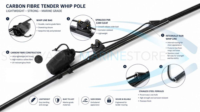 6m carbon tender mooring whip pole features