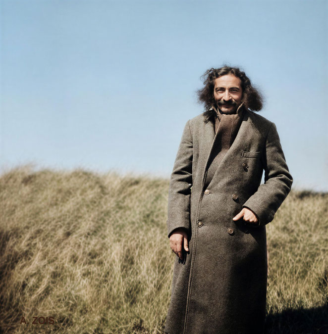 April 1932. Meher Baba at East Chalacombe, England. Image rendition by Anthony Zois.