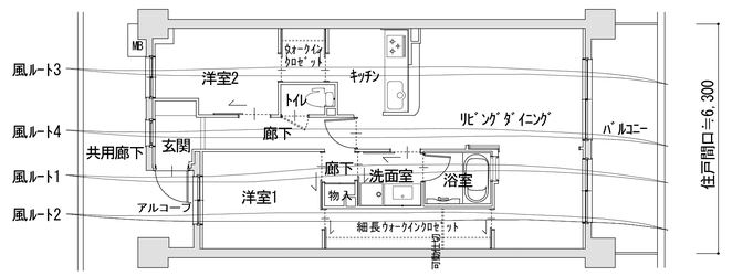 マンション 間取り 全室風通り抜け２ＬＤＫ