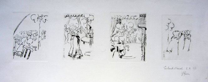 * 887- Quatre gravures groupées sur une feuille unique,85 x 30
