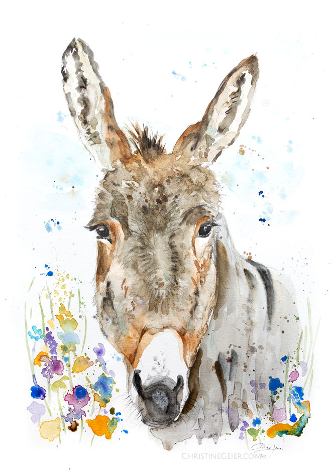 Esel, Donkey, Aquarell, Kunstwerk, Original, Gemälde, Illustration, Eselaquarell, Muli, contemporaryart, zeitgenössische Kunst, watercolour, watercolor, aquarela, aquarelle