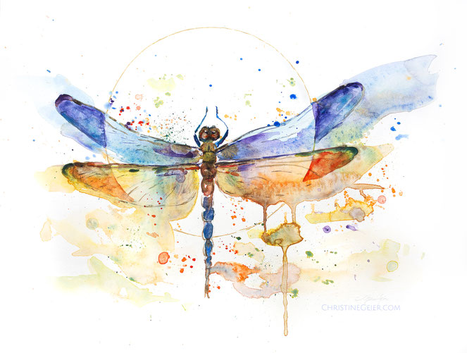 Libelle, Insekt, drangonfly, Aquarell, Kunstwerk, Original, Gemälde, Illustration, Libellenaquarell, Großlibelle, contemporaryart, zeitgenössische Kunst, watercolour, watercolor, aquarela, aquarelle