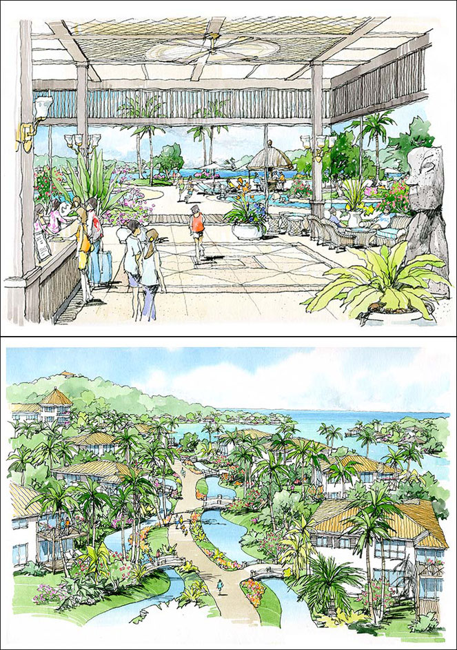 リゾート地イメージイラスト　resort hotel image illustration