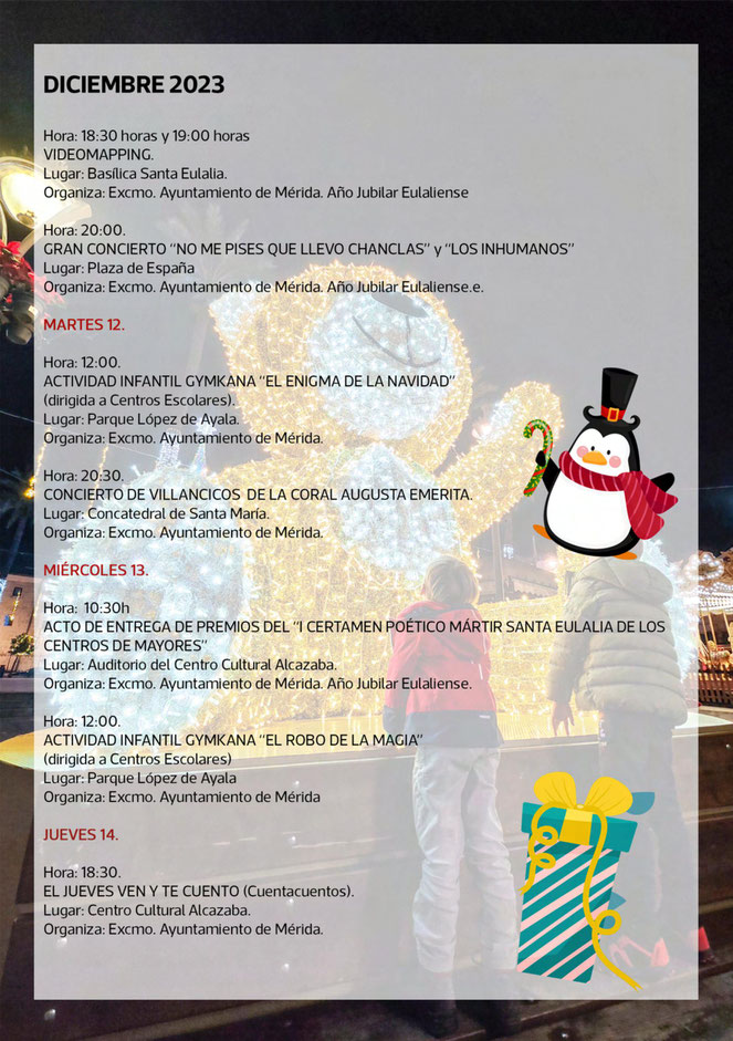 Programa de la Navidad y Fiestas de la Martir Santa Eulalia en Merida