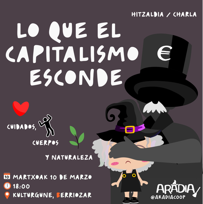 Una sombra con un sombrero de copa tapa los ojos a Aradia: Lo que el capitalismo esconde