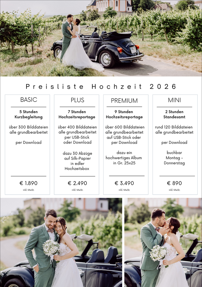 Preisliste 2026 Hochzeitsfotografin Mainz 