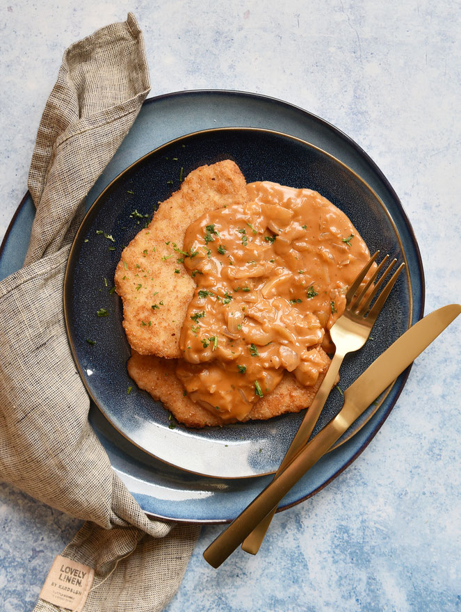 Zwiebel Rahm Schnitzel vegetarisch bzw. vegan möglich ohne Fixtüte aus dem Thermomix