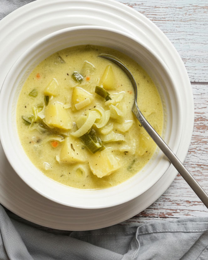 Kartoffelsuppe mit Lauch und Kohlrabi, sämig, nicht komplett püriert, vegetarisch, vegan, Thermomix