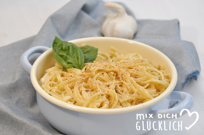 One Pot Pasta Knoblauch Fettuccine aus dem Thermomix vegan möglich