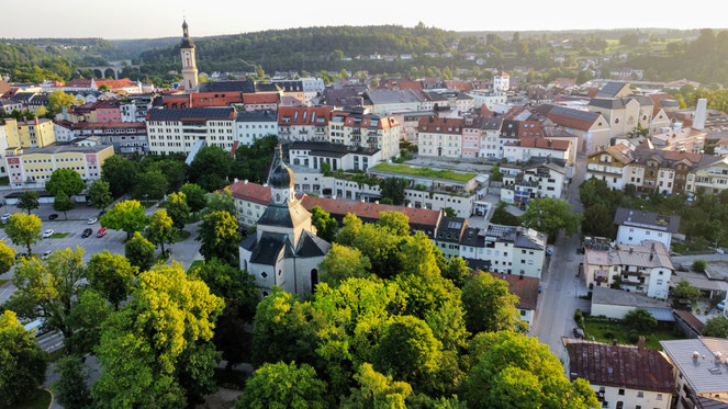 Die Traunsteiner Altstadt aus der Luft