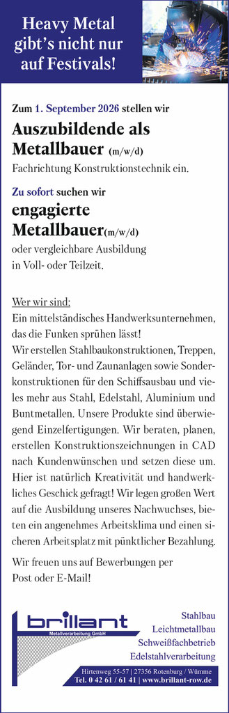 ausbildung metallbau rotenburg - wuemme 2026 row